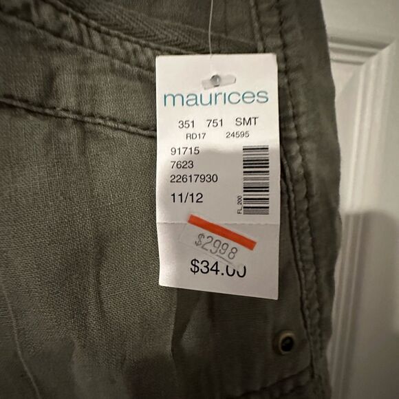 Maurice's Olive Green Linen Shorts Size 11/12 -NWT - Picture 4 of 7